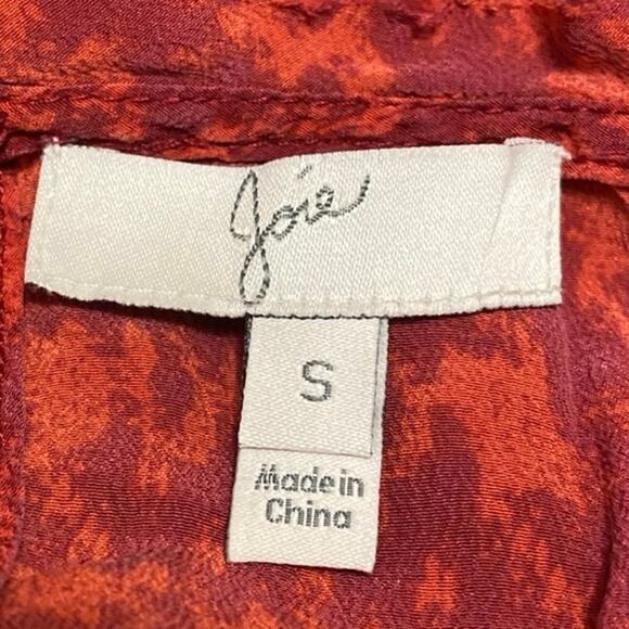 Joie 100% Silk Red Plaid Houndstooth Checkered Short Sleeve Blouse Shirt Top S - Picture 3 of 4